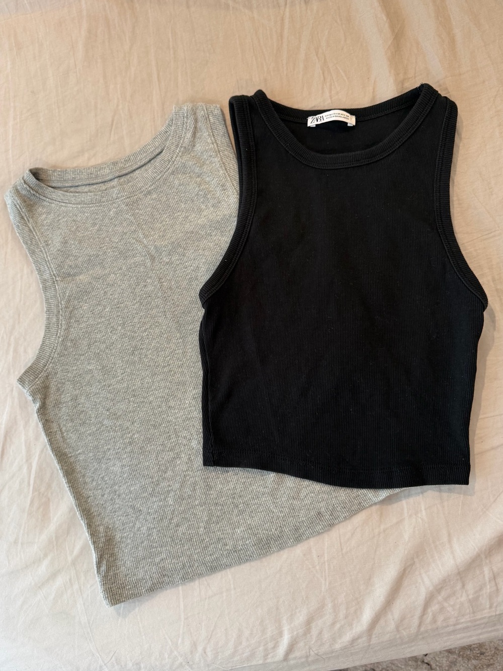 Zara + Hollister Black/Grey Ribbed Crop Tank Bundle